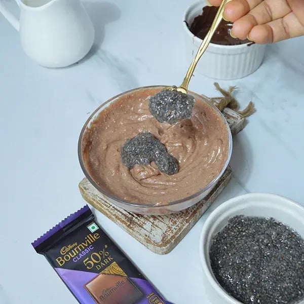 Bournville Shrikhand Chia Pudding - Add soaked chia seeds