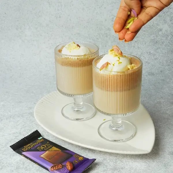Bournville Soan Papdi Pistachio Milkshake-Garnish the top with chopped pistachios