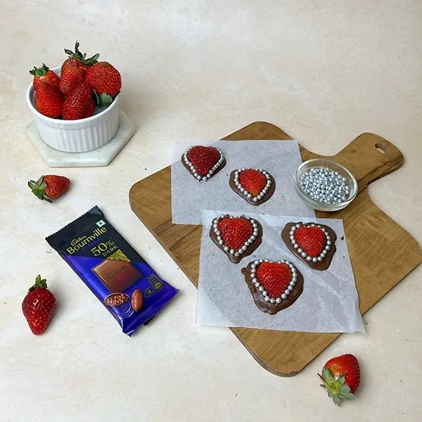 Bournville Strawberry Chocolate Heart - Arrange the silver ball sprinkles