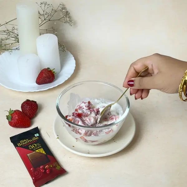 Bournville Strawberry Dome - Gently Mix Everything To