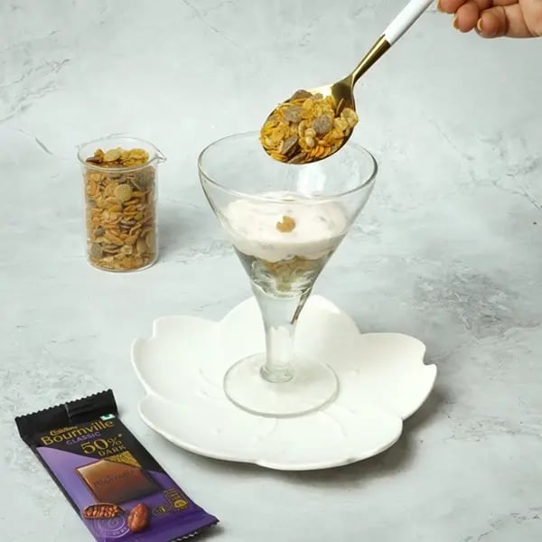 Bournville Strawberry Shrikhand Parfait-Pour one-fourth of the glass