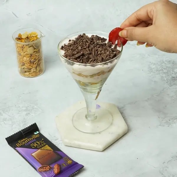 Bournville Strawberry Shrikhand Parfait-Decorate the top as desired