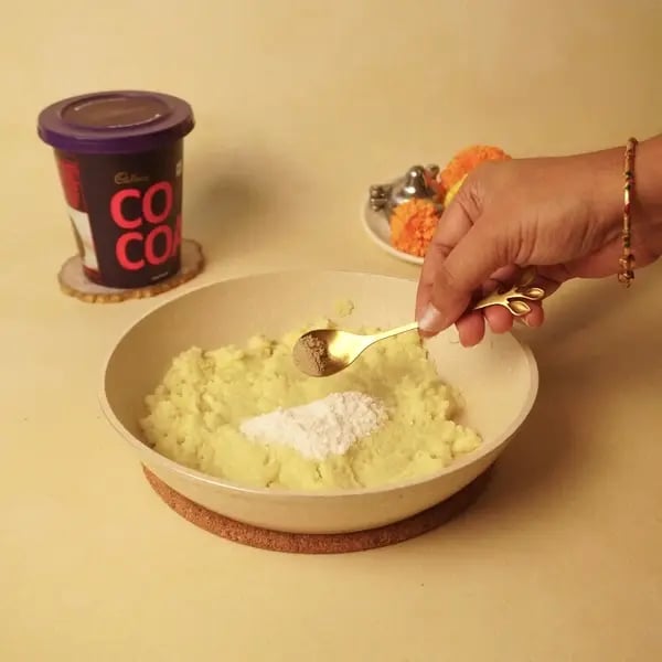Bournville Stuffed Mawa Modak - Mixing Sugar Cardamom