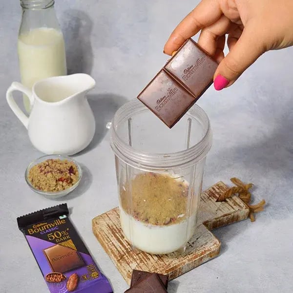 Bournville Thandai with Walnuts - Add chopped Cadbury Bournville chocolate