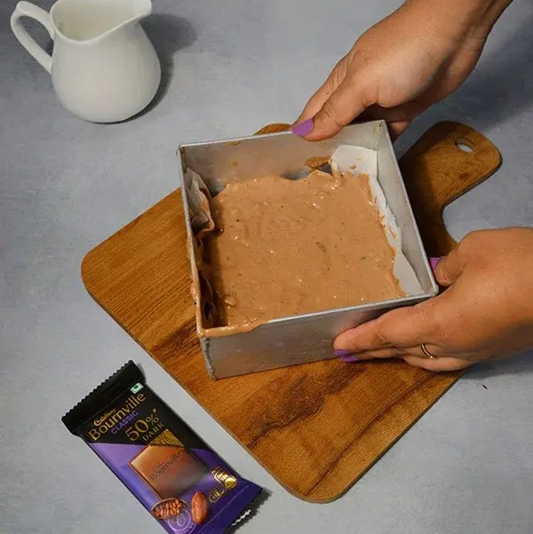 Bournville Vegan Chocolate Walnut Cake - Pour the batter