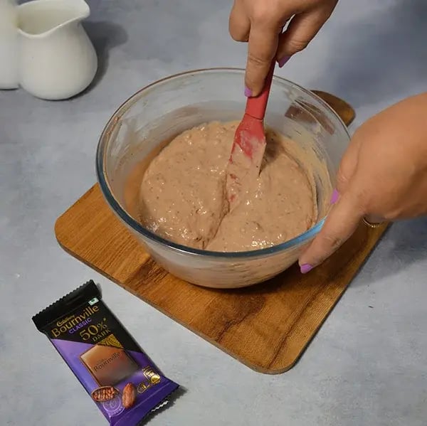 Bournville Vegan Chocolate Walnut Cake - Mix gently