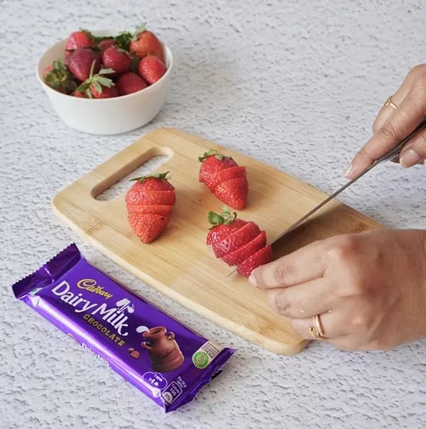 Bunny Strawberry Bites with Dairy Milk And Gems-Cut the head of the strawberries