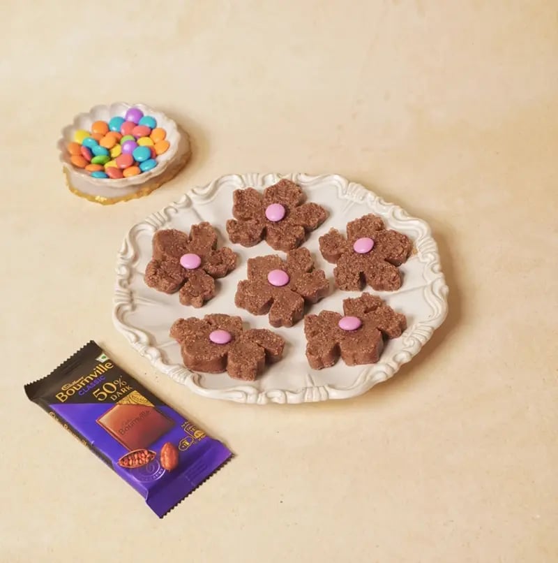 Cadbury Bournville Flower Sondesh with Gems Recipe
