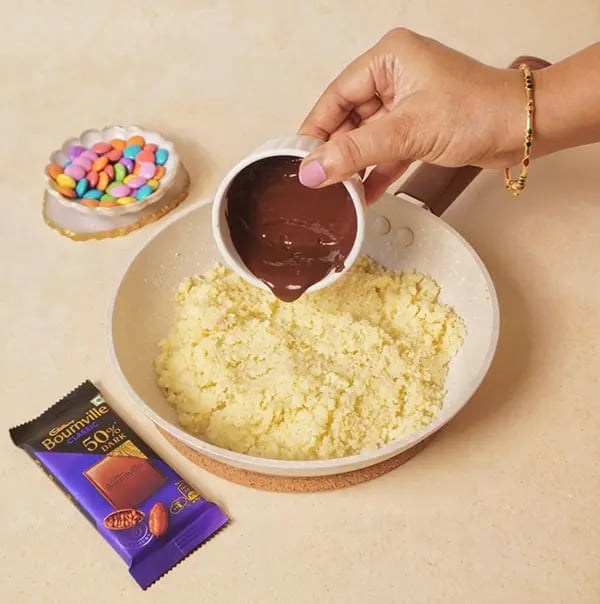 Cadbury Bournville Flower Sondesh with Gems-Pour the melted chocolate