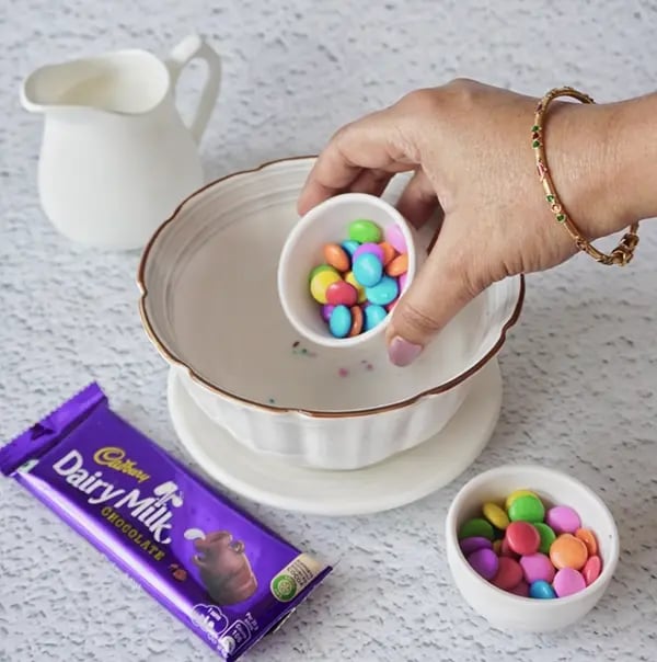 Cadbury Dairy Milk and Gems Milk Shake-In a bowl add a few Gems candy