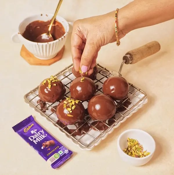 Cadbury Dairy Milk Chocolate Yogurt Bombs-Garnish with chopped nuts for a beautiful finish