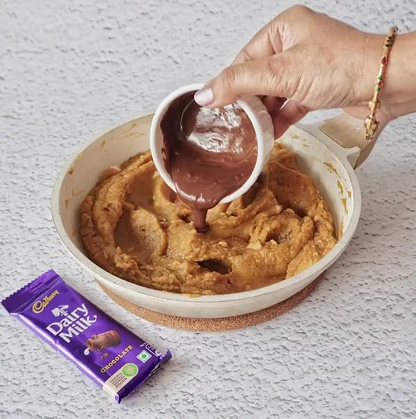 Cadbury Dairy Milk Puran Poli with Cashews and Almonds - Add melted Cadbury Dairy Milk