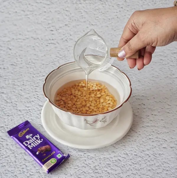 Cadbury Dairy Milk Puran Poli with Cashews and Almonds - Rinse and soak chana dal