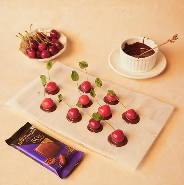 Cherry Notes On A Plate With Cadbury Bournville-Repeat the process for all cherries