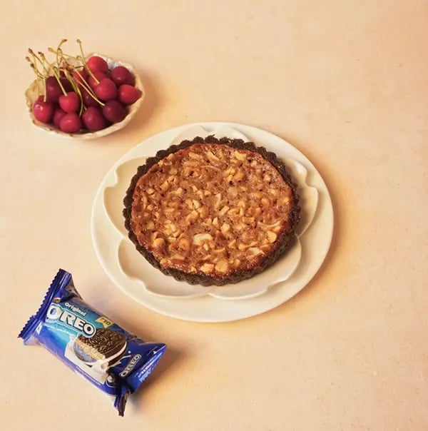 Cherry Pie with Oreo Crust and Cashew Topping-Allow the pie to cool
