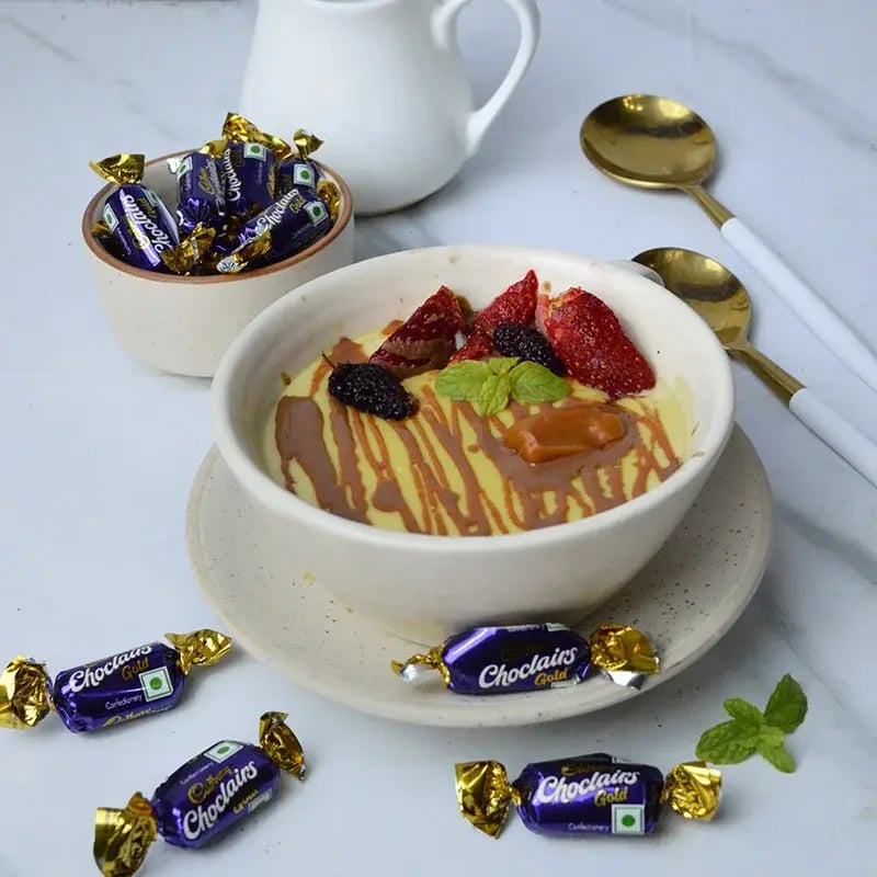Choclais dizzle in ceamy custad pudding Recipe
