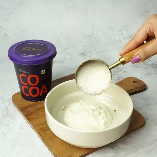 Choco Banana Cardamom Cupcake - Add curd and sugar