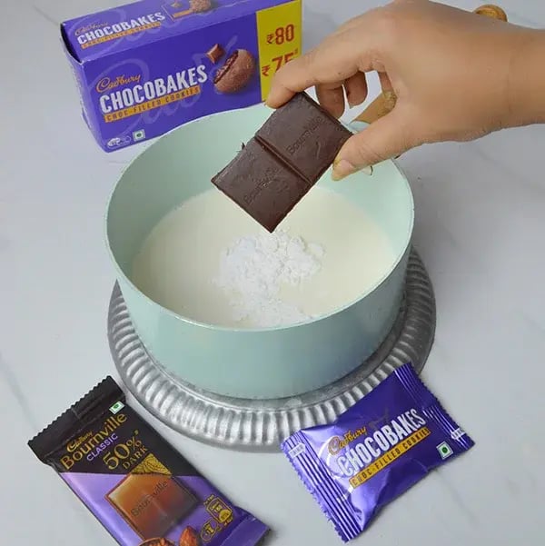 Chocobakes Pudding with Crunchy Pistachio - Add 4 pieces of Cadbury Bournville chocolate