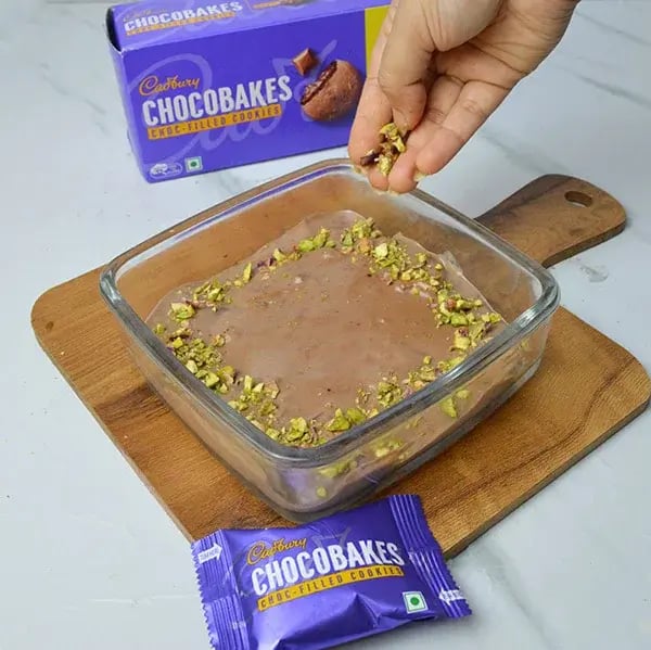 Chocobakes Pudding with Crunchy Pistachio - Garnish with chopped pistachios