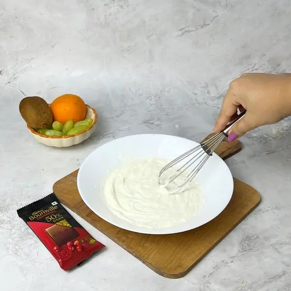 Chocolate Ambrosia Salad - Whipping Cream In Bowl