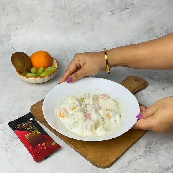 Chocolate Ambrosia Salad - Covered Bowl Refrigerating