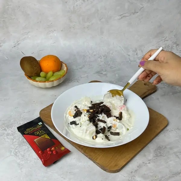 Chocolate Ambrosia Salad - Stirring Chocolate Shards