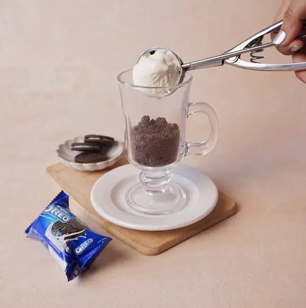 Chocolate and Oreo Fruit Parfait-Add 2 scoops of vanilla ice cream