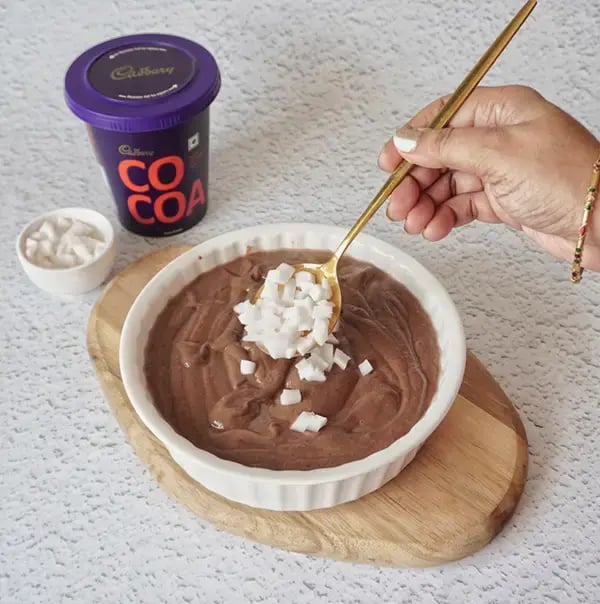Chocolate Avocado Mousse with Coconut Milk - Add chopped tender coconut pieces