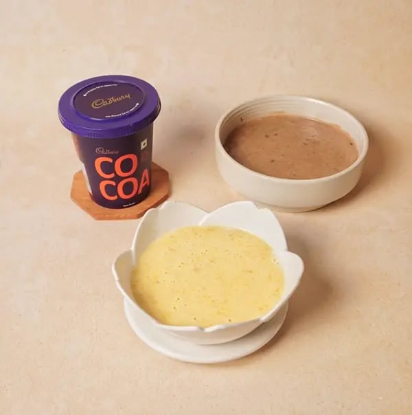 Chocolate Basundi with Mango-Refrigerate both versions of the basundi