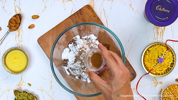 Chocolate Besan Ladoo Recipe - Powdered Sugar Mixture