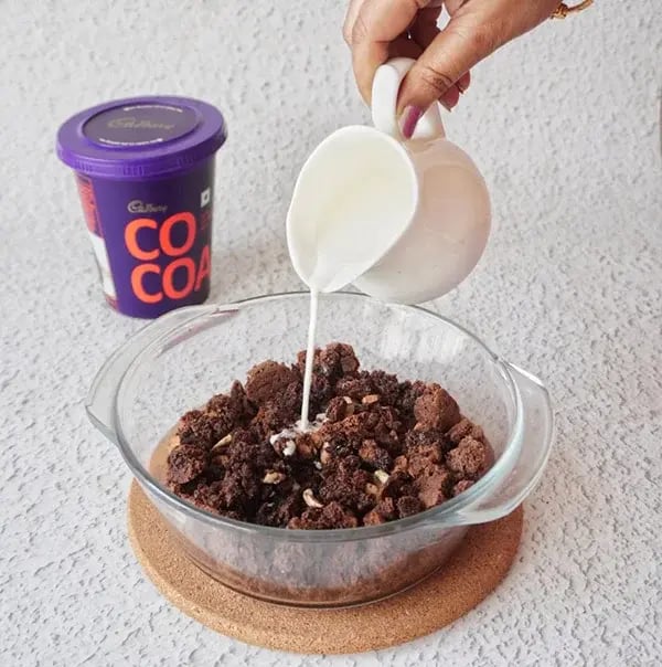 Chocolate Brownie Truffles - Add milk