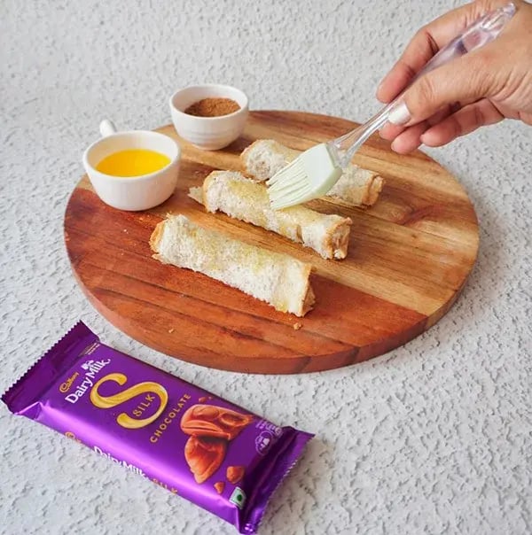 Chocolate Coated Bread Roll - Brush the outside