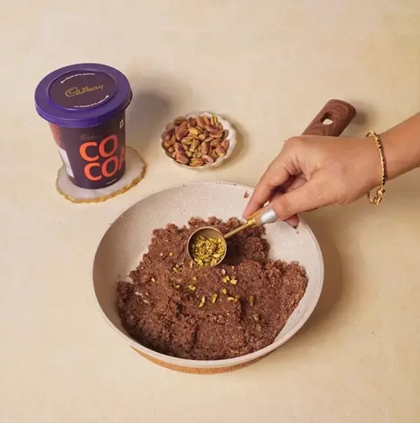 Chocolate Coconut Laddu with Pistachio for JANMASTHAMI - Stir everything together