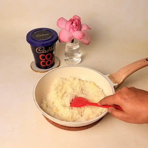 Chocolate Coconut Modak With Cadbury Cocoa Powder For Ganpati Bappa - Roasting Coconut Flakes