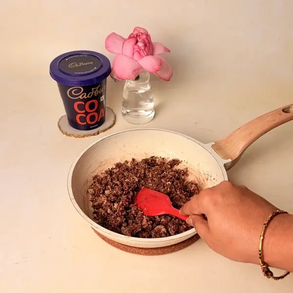 Chocolate Coconut Modak With Cadbury Cocoa Powder For Ganpati Bappa - Stirring Chocolate Mixture