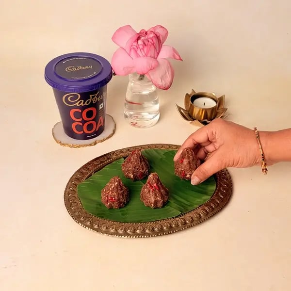 Chocolate Coconut Modak With Cadbury Cocoa Powder For Ganpati Bappa - Demoulded Modak Silver Varq