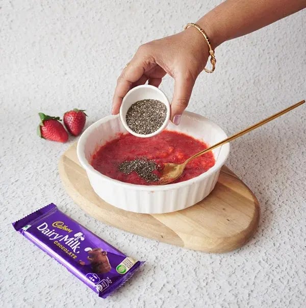Chocolate Covered Strawberry Chia Bites - Add the chia seeds