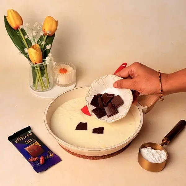 Chocolate Khoya Kheer Cheesecake Cups: A Creamy Indian Fusion Dessert For Navratri - Adding Chocolate Sugar