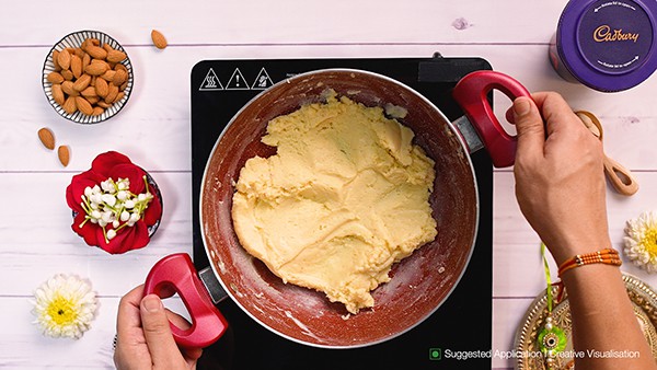 Chocolate Milk Peda Recipe - Thickening Milk Mixture