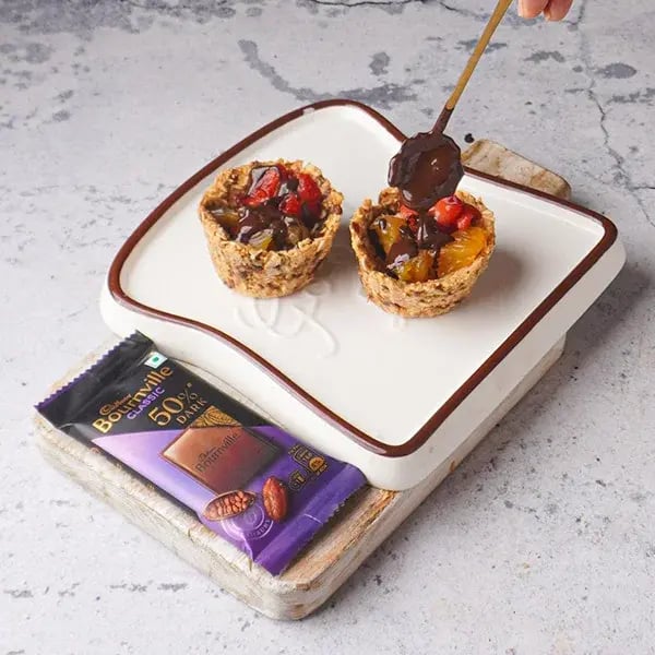 Chocolate Oats Fruit Cup - Melted chocolates on the top