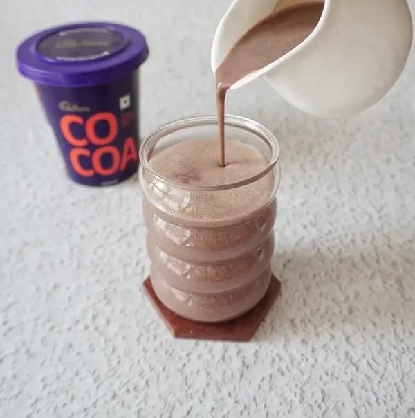 Chocolate Oats Milkshake-Pour into a glass slowly to avoid spilling