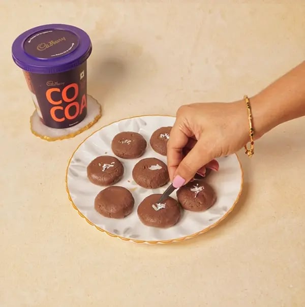 Chocolate Pedas-Garnish with edible silver foil