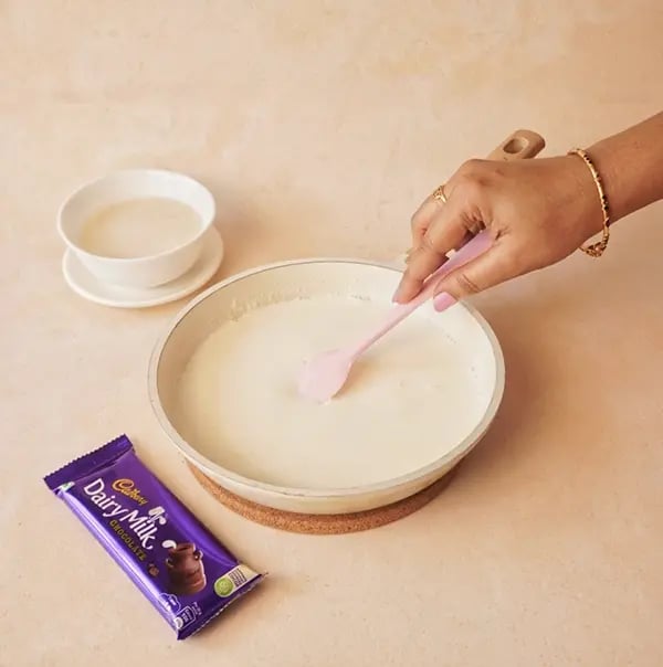 Chocolate Phirni with Cadbury Dairy Milk-In a heavy-bottomed pan