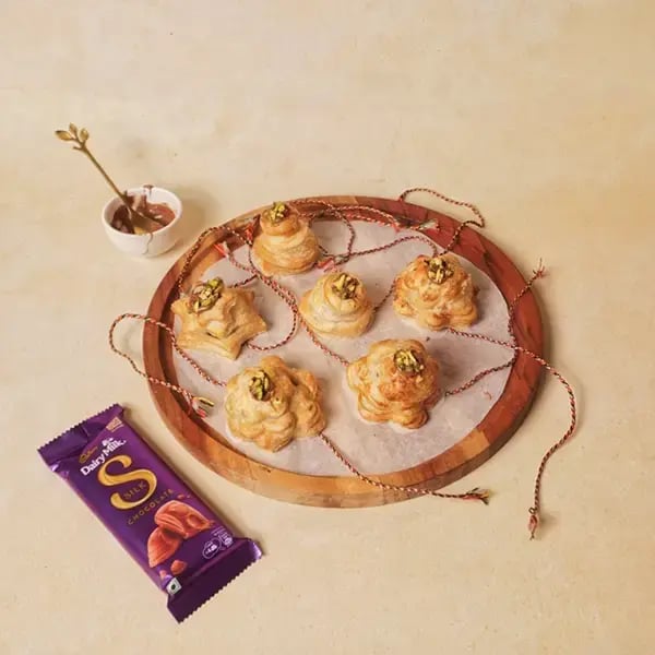 Chocolate Puff Pastry Rakhi With Cadbury Dairy Milk Silk For Raksha Bandhan - Carefully press the decorated puff pastry