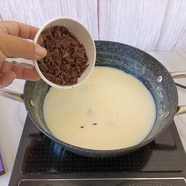 Chocolate Rabri with Roasted Almonds - Add the chopped dark chocolate