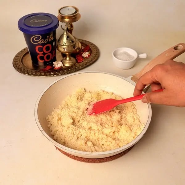 Chocolate Rava Modak With Cadbury Cocoa Powder For Ganpati Bappa - Sautéing Rava In Ghee