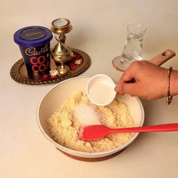 Chocolate Rava Modak With Cadbury Cocoa Powder For Ganpati Bappa - Cooking Rava Mixture