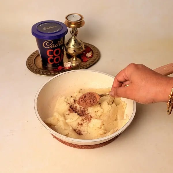 Chocolate Rava Modak With Cadbury Cocoa Powder For Ganpati Bappa - Adding Cocoa Powder