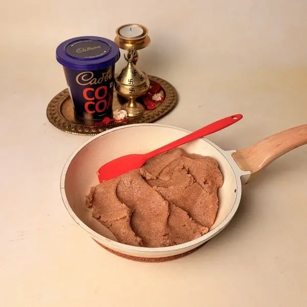 Chocolate Rava Modak With Cadbury Cocoa Powder For Ganpati Bappa - Stirring Chocolate Mixture