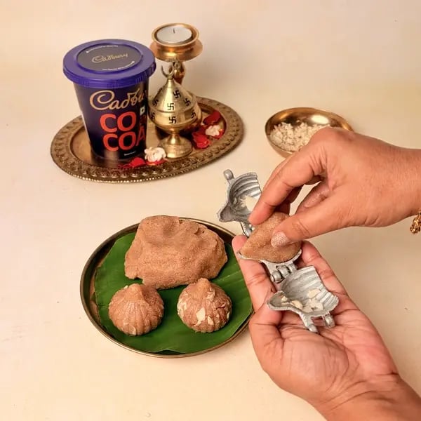 Chocolate Rava Modak With Cadbury Cocoa Powder For Ganpati Bappa - Filling Modak Mold